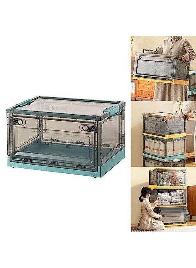 Home-Cloud صندوق تخزين قابل للطي HomeCloud مع غطاء، صندوق تخزين شفاف كبير قابل للطي وقابل للتكديس مع عجلات، صناديق تخزين بلاستيكية قابلة للطي للمنظم (L39cm x W29cm x H24cm) (صغير، أخضر) - Image 1