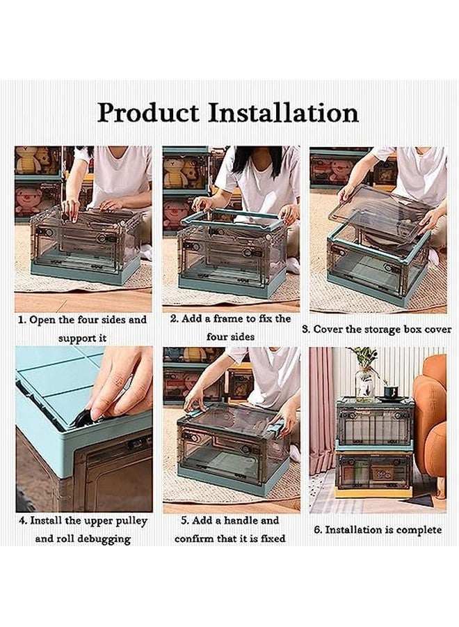 Home-Cloud صندوق تخزين قابل للطي HomeCloud مع غطاء، صندوق تخزين شفاف كبير قابل للطي وقابل للتكديس مع عجلات، صناديق تخزين بلاستيكية قابلة للطي للمنظم (L39cm x W29cm x H24cm) (صغير، أخضر) - Image 3