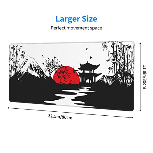 Echoserein Black and Red Japanese Landscapes Gaming Mouse Pad Large XL Desk Mat Long Extended Pads Big Mousepad for Home Office Decor Accessories 31.5 X 11.8 Inch - Image 3
