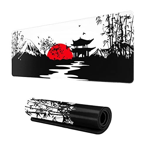 Echoserein Black and Red Japanese Landscapes Gaming Mouse Pad Large XL Desk Mat Long Extended Pads Big Mousepad for Home Office Decor Accessories 31.5 X 11.8 Inch - Image 1