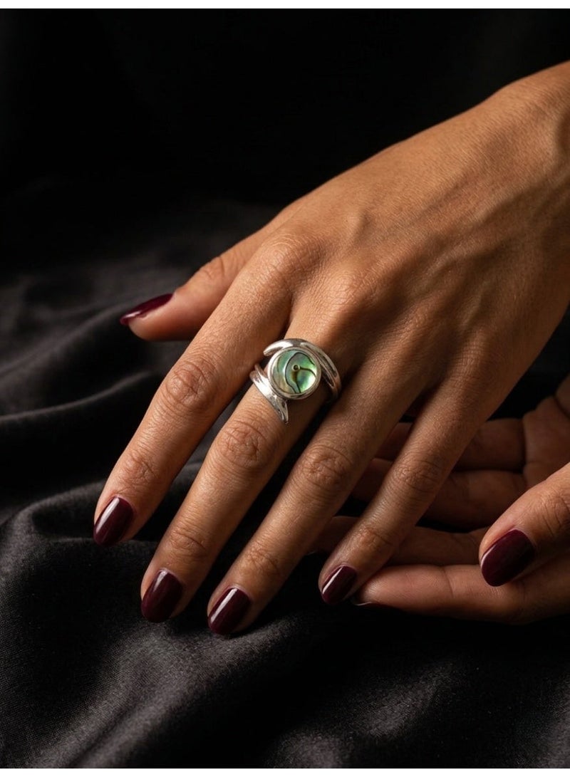 Kanira Premium 925 Sterling Silver Sunburst Pinwheel Ring with Abalone Shell | Minimalist Ring for Women | KANIRA | Size 7 - Image 1