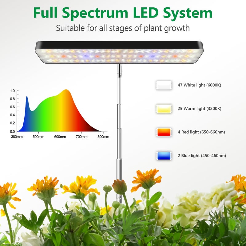 Aumtrly Grow Light, Full Spectrum Desktop Plant Lights for Indoor Growing Seedling 2 Pack, Large Area Lighting LED Grow Lamp with Base, Height Adjustable 26 Inch Black with 6/12/16H Timer - Image 3