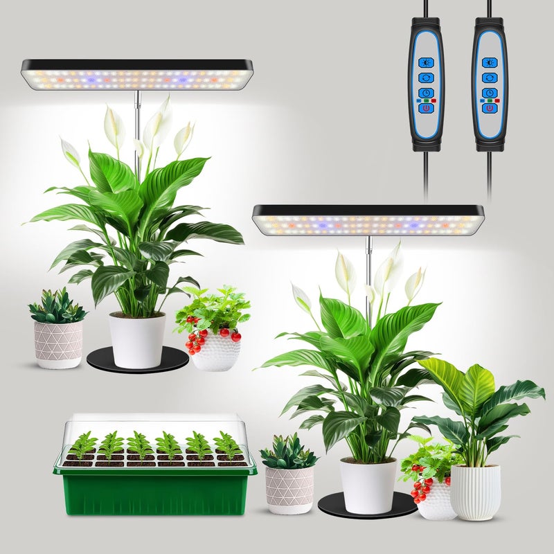 Aumtrly Grow Light, Full Spectrum Desktop Plant Lights for Indoor Growing Seedling 2 Pack, Large Area Lighting LED Grow Lamp with Base, Height Adjustable 26 Inch Black with 6/12/16H Timer - Image 1