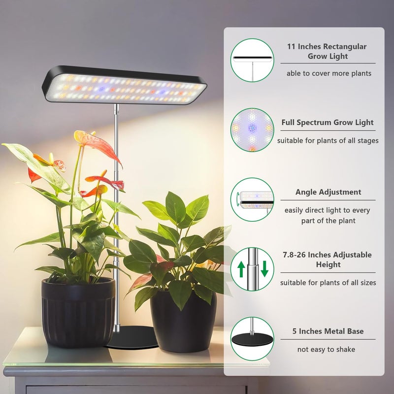 Aumtrly Grow Light, Full Spectrum Desktop Plant Lights for Indoor Growing Seedling 2 Pack, Large Area Lighting LED Grow Lamp with Base, Height Adjustable 26 Inch Black with 6/12/16H Timer - Image 4