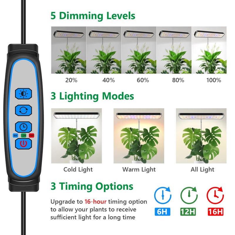 Aumtrly Grow Light, Full Spectrum Desktop Plant Lights for Indoor Growing Seedling 2 Pack, Large Area Lighting LED Grow Lamp with Base, Height Adjustable 26 Inch Black with 6/12/16H Timer - Image 2