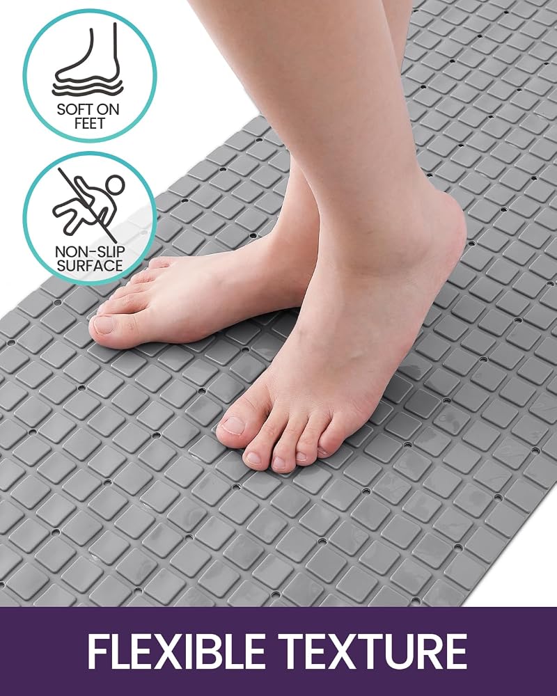 DEXI Non-Slip Bathtub Mat, 40x100 cm Bath Tub Shower Carpet, Grey - Image 3