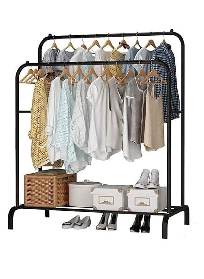 Double Rail Metal Clothes Rack – Heavy Duty Garment Organizer with Two Hanging Bars and Bottom Shelf – Rust-Resistant, Easy to Assemble – For Home or Store Use - Image 1