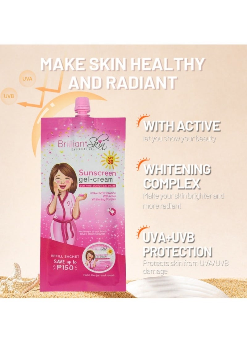 بريليانت سكين إسينشالز SPF 30 Gel-Cream-Cream ، 50g ، وقيمة خفيفة ، وترطيب ، وحماية واسعة للأشعة فوق البنفسجية ، 3 عبوات  - Image 5
