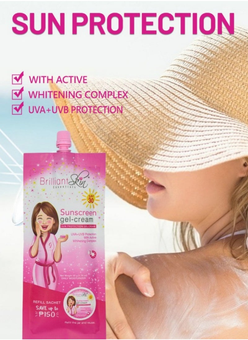بريليانت سكين إسينشالز SPF 30 Gel-Cream-Cream ، 50g ، وقيمة خفيفة ، وترطيب ، وحماية واسعة للأشعة فوق البنفسجية ، 3 عبوات  - Image 3