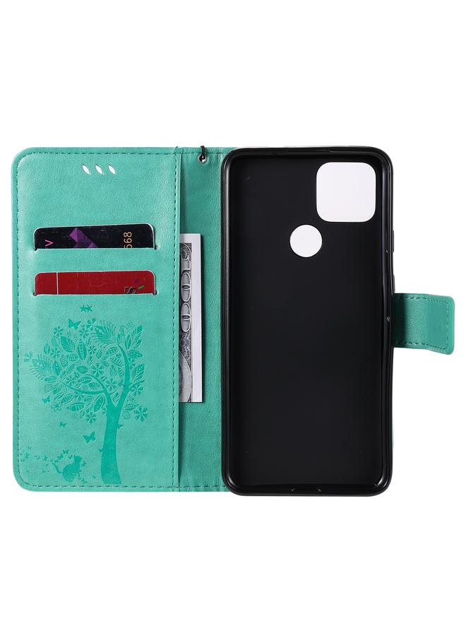 زبون جراب لهاتف Google Pixel 4a 5G / Pixel 5 XL، جراب جلدي أفقي قابل للطي بنقشة شجرة وقط مع حامل وفتحات للبطاقات ومحفظة وحبل تثبيت - Image 5