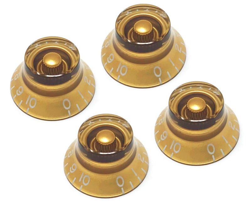 Vintage Forge Gold Top Hat Bell Knobs Compatible with Gibson Les Paul Electric Guitar (Set of 4) Fits 24 Fine-Spline USA (Imperial) Split Shaft Pots Recessed RB24US-GLD4 - Image 1