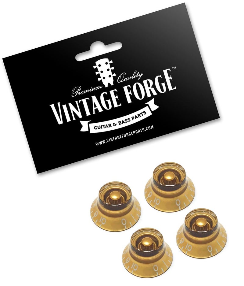 Vintage Forge Gold Top Hat Bell Knobs Compatible with Gibson Les Paul Electric Guitar (Set of 4) Fits 24 Fine-Spline USA (Imperial) Split Shaft Pots Recessed RB24US-GLD4 - Image 2