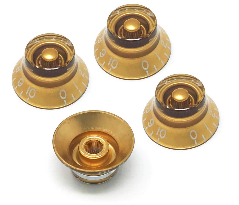 Vintage Forge Gold Top Hat Bell Knobs Compatible with Gibson Les Paul Electric Guitar (Set of 4) Fits 24 Fine-Spline USA (Imperial) Split Shaft Pots Recessed RB24US-GLD4 - Image 3