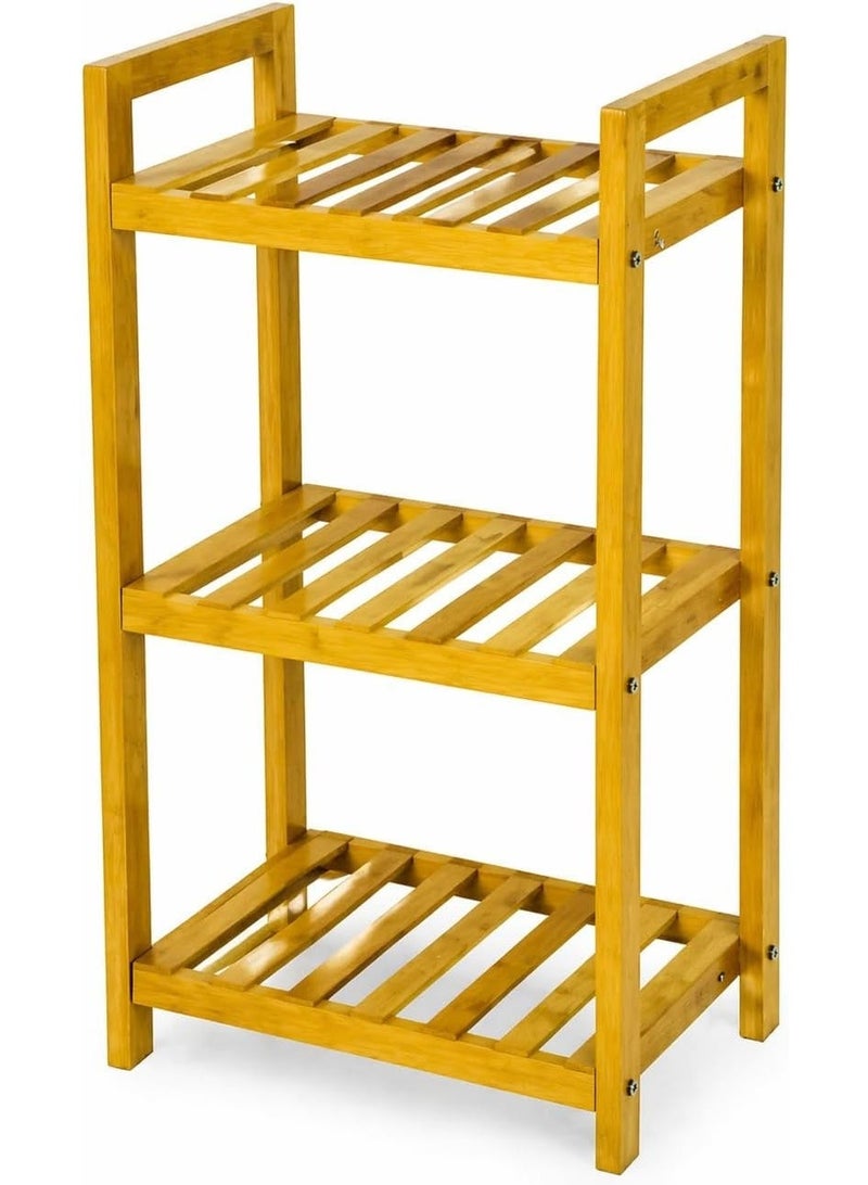 A 3-tier wooden shelving unit for the living room with a simple and elegant modern design for home decor; easy to assemble. - Image 1