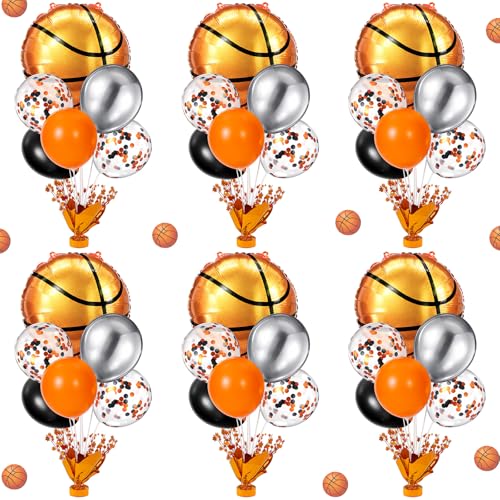 Civaner 6 Sets Basketball Party Balloons Stand Kit with Foil Balloons Sports Themed Table Centerpieces Basketball Senior Night Decorations for Sports Birthday Party Game Baby Shower Decoration - Image 1