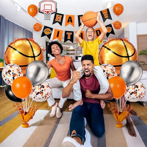 Civaner 6 Sets Basketball Party Balloons Stand Kit with Foil Balloons Sports Themed Table Centerpieces Basketball Senior Night Decorations for Sports Birthday Party Game Baby Shower Decoration - Image 5