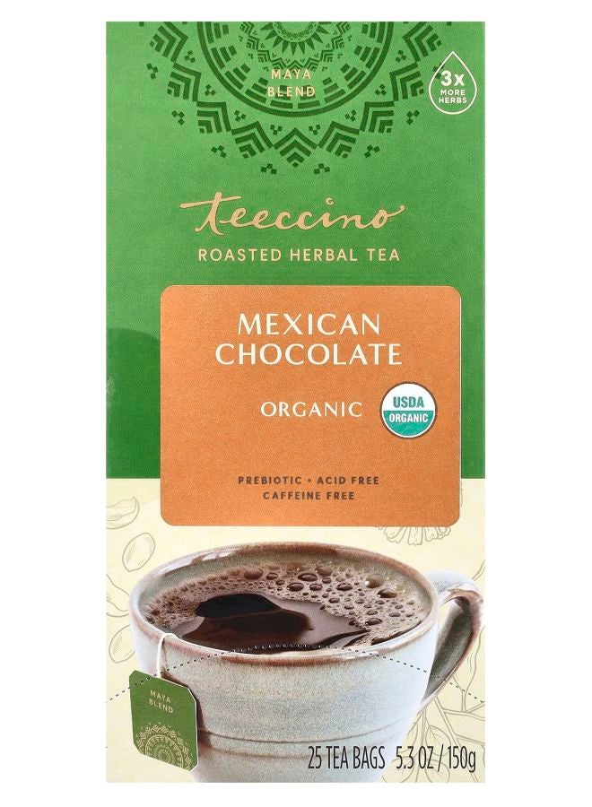 teeccino Organic Roasted Herbal Tea Mexican Chocolate Caffeine Free 25 Tea Bags 5.3 oz (150 g)