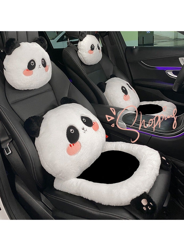 general Cute cartoon bear car seat covers designed for winter, made of long plush fabric, featuring warming and heating functions to prevent freezing. This set includes three pieces and is tailored for women. - Image 1