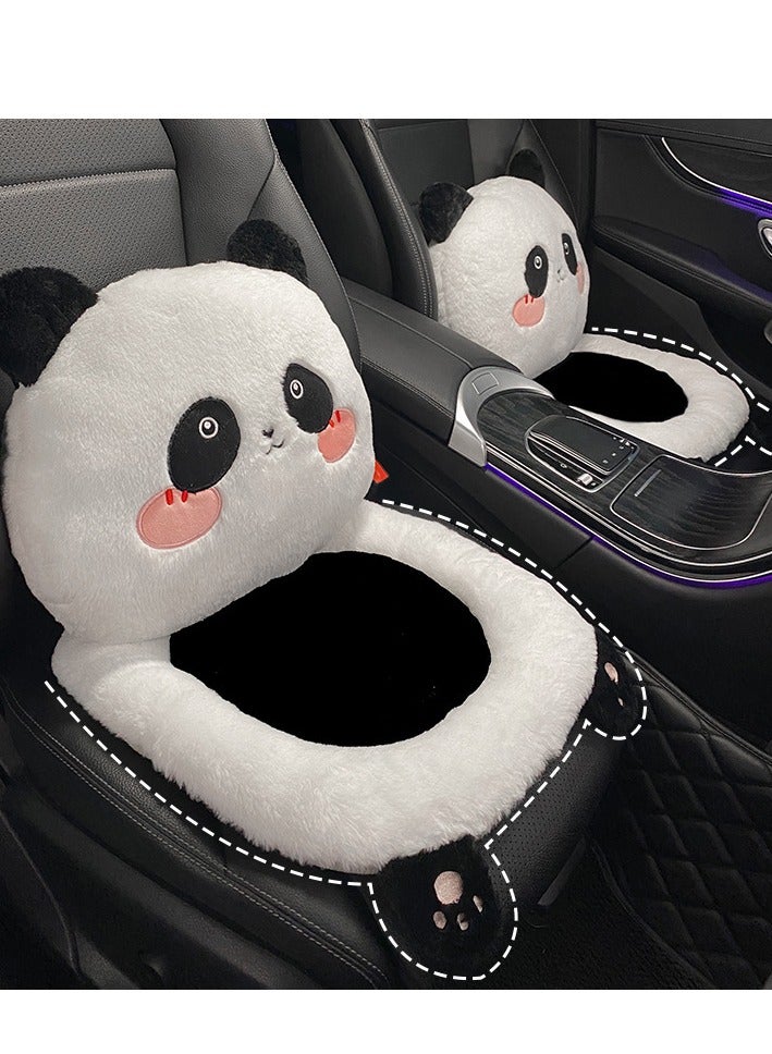 general Cute cartoon bear car seat covers designed for winter, made of long plush fabric, featuring warming and heating functions to prevent freezing. This set includes three pieces and is tailored for women. - Image 2