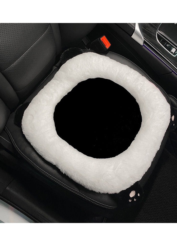 general Cute cartoon bear car seat covers designed for winter, made of long plush fabric, featuring warming and heating functions to prevent freezing. This set includes three pieces and is tailored for women. - Image 3