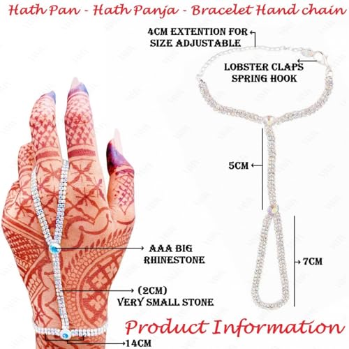 VAMA FASHIONS Crystal Stone Silver Hand Bracelet Without Finger Ring Link Chain Bridal Diamond Hathphool Hath Panja Hand Harness for Women & Girls (2 Line Hathphool For Bride) - Image 3