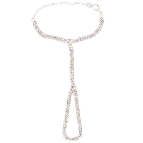 VAMA FASHIONS Crystal Stone Silver Hand Bracelet Without Finger Ring Link Chain Bridal Diamond Hathphool Hath Panja Hand Harness for Women & Girls (2 Line Hathphool For Bride) - Image 1