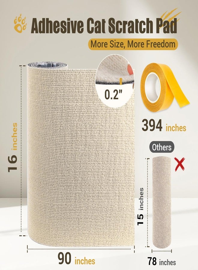 COCTN Cat Scratch Couch Furniture Protector, 90" x 16" Trimmable Anti-Scratch Couch Protector from Cat Claws with Double Self-Adhesive Carpet, Great for Sofa & Indoor Wooden Furniture (Off White) - Image 2