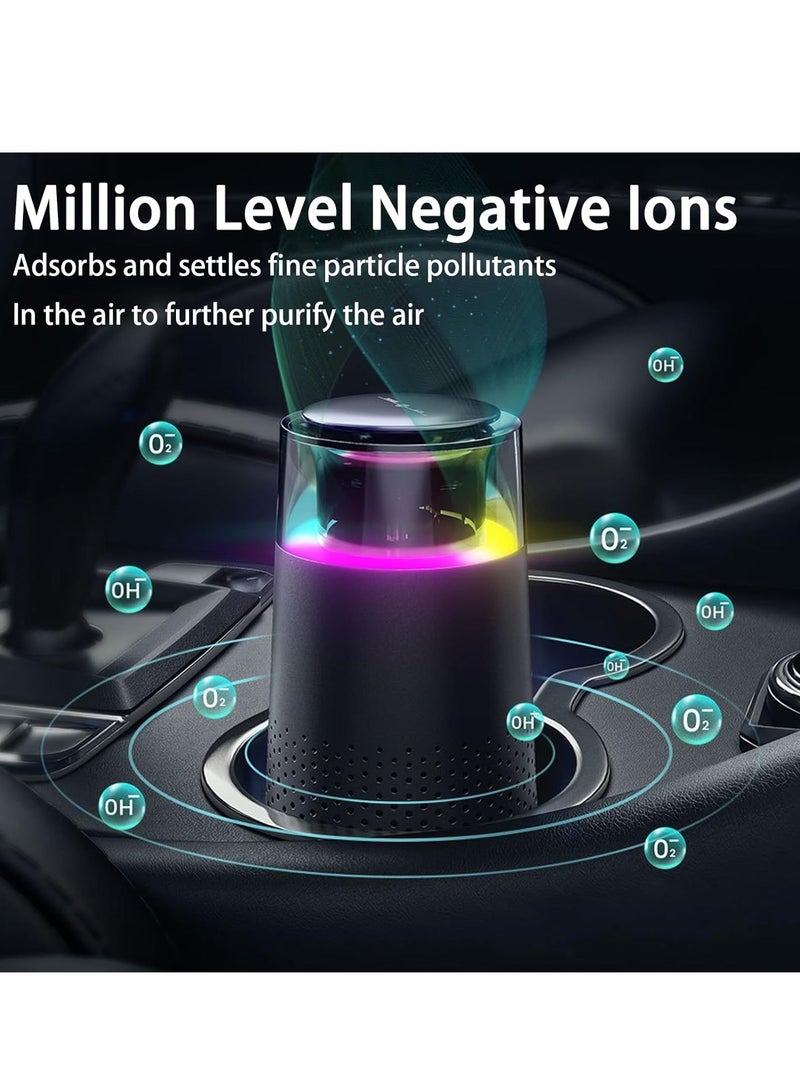 Car Air Purifier, Portable Ionizer Air Purifier, Mini Air Purifier with HEPA Filter, Atmosphere light function with LED running lights, Quiet Operation Air Purifier, for Car, Home, Office, Black - Image 2