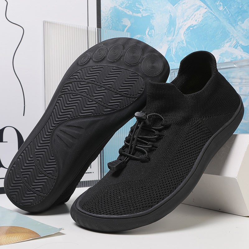 Generic Cross-border new wide head wide palm barefoot shoes wide last plus size tube fly woven breathable socks shoes non-slip casual shoes for men Black