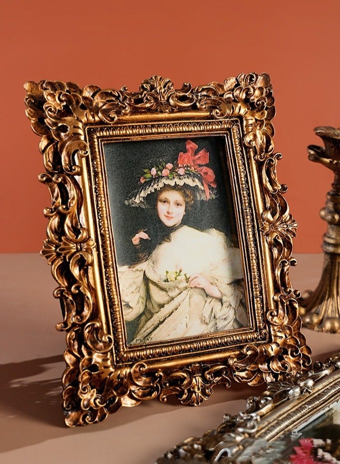 إطار صور منحوت عتيق عتيق بتصميم كلاسيكي ريترو ، ديكور منزلي (ذهبي) ، ديكور العيد - Image 2