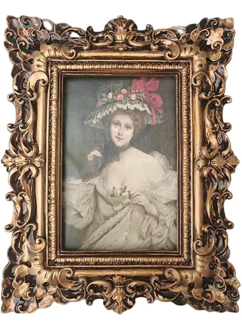 إطار صور منحوت عتيق عتيق بتصميم كلاسيكي ريترو ، ديكور منزلي (ذهبي) ، ديكور العيد - Image 1