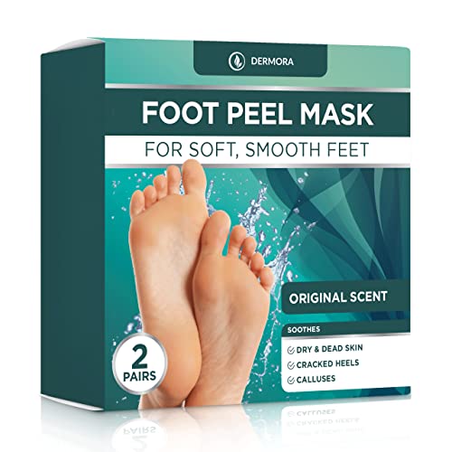 DERMORA Foot Peel Mask - Exfoliating Foot Peeling Mask for Dry, Cracked Feet, At-Home Spa Care, Callus Removal & Smoother Skin Result, 2 Pairs Regular Size (Fits up to Woman 11, Men 10) Coconut Scent - Image 1