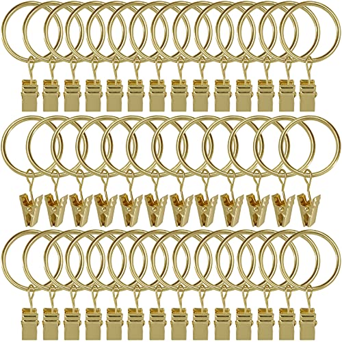 AMZSEVEN 40 Pack Curtain Rings with Clips, Drapery Clips with Rings, Drapes Rings 1.26 in Interior Diameter, Fits up to 1 in Curtain Rod, Gold Color - Image 1