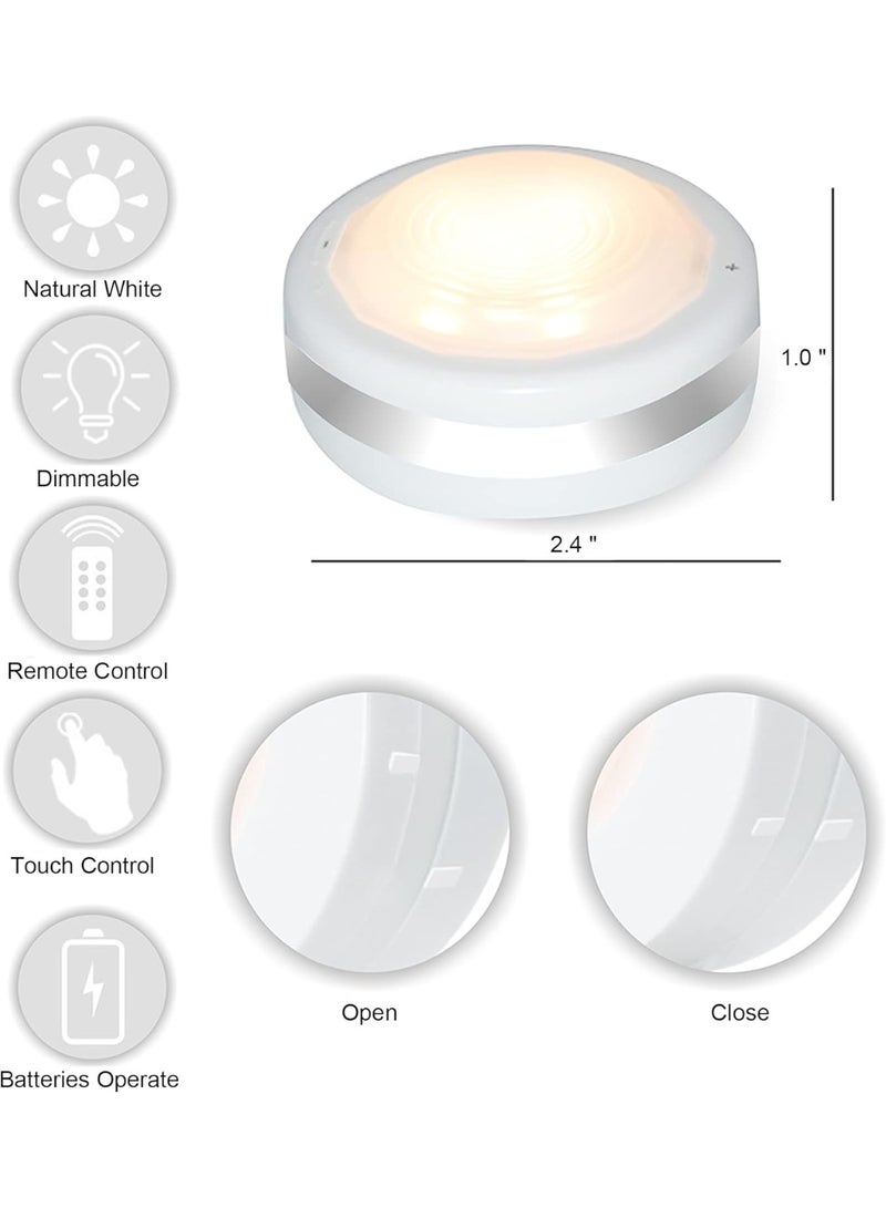 Battery Operated Puck Lights with Remote, Wireless Led Under Cupboard Light with Remote Control, Under Cabinet Lighting, Stair Closet Lights (Natural White/White) - Image 2