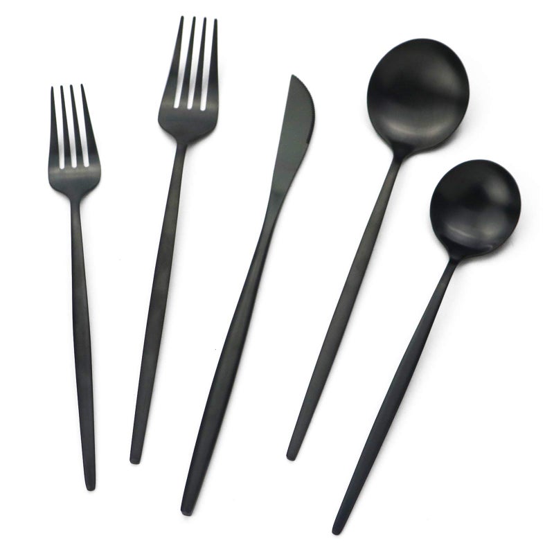Black Silverware Set JASHII 40 Pieces Flatware Set 304 Stainless Steel Flat Cutlery Set for 8 Matte Kitchen Forks Knife Spoons Set Satin Finish Tableware Set for Home and Restaurant Dishwasher Safe