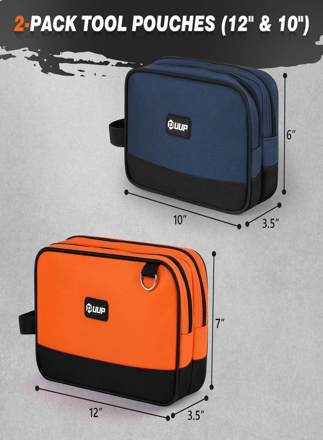 UUP Zipper Tool Pouch 2 Pack, Two Compartments Small Tool Bag, 10 12 inch Utility ToolBag with Carrying Handle, Tools Storage Organizer for Electrician Mechanic, Dad Mens Gifts, Orange/Blue - Image 2