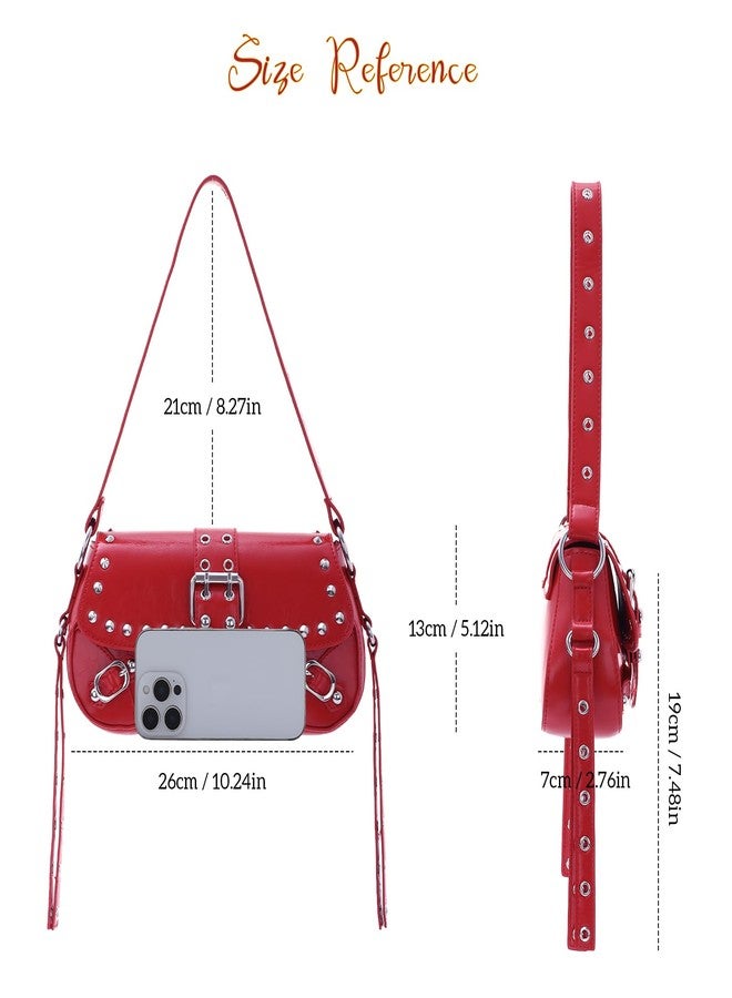 Fecialy Women's Y2k Shoulder Bag Handbag Studded Punk Rivet Purse Goth Trendy Leather Bags - Image 3