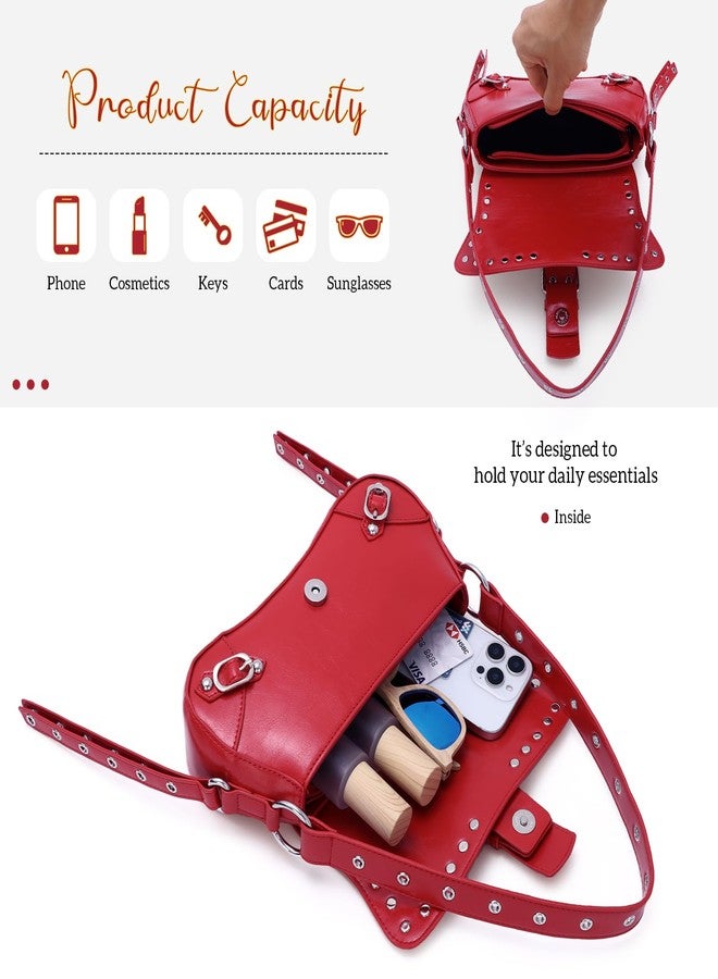Fecialy Women's Y2k Shoulder Bag Handbag Studded Punk Rivet Purse Goth Trendy Leather Bags - Image 5