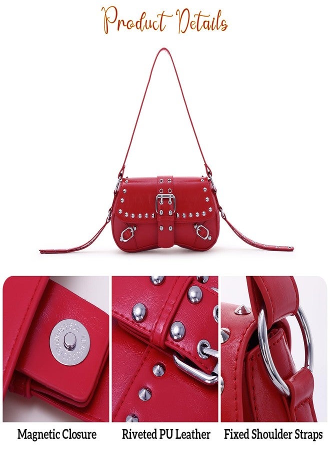 Fecialy Women's Y2k Shoulder Bag Handbag Studded Punk Rivet Purse Goth Trendy Leather Bags - Image 4