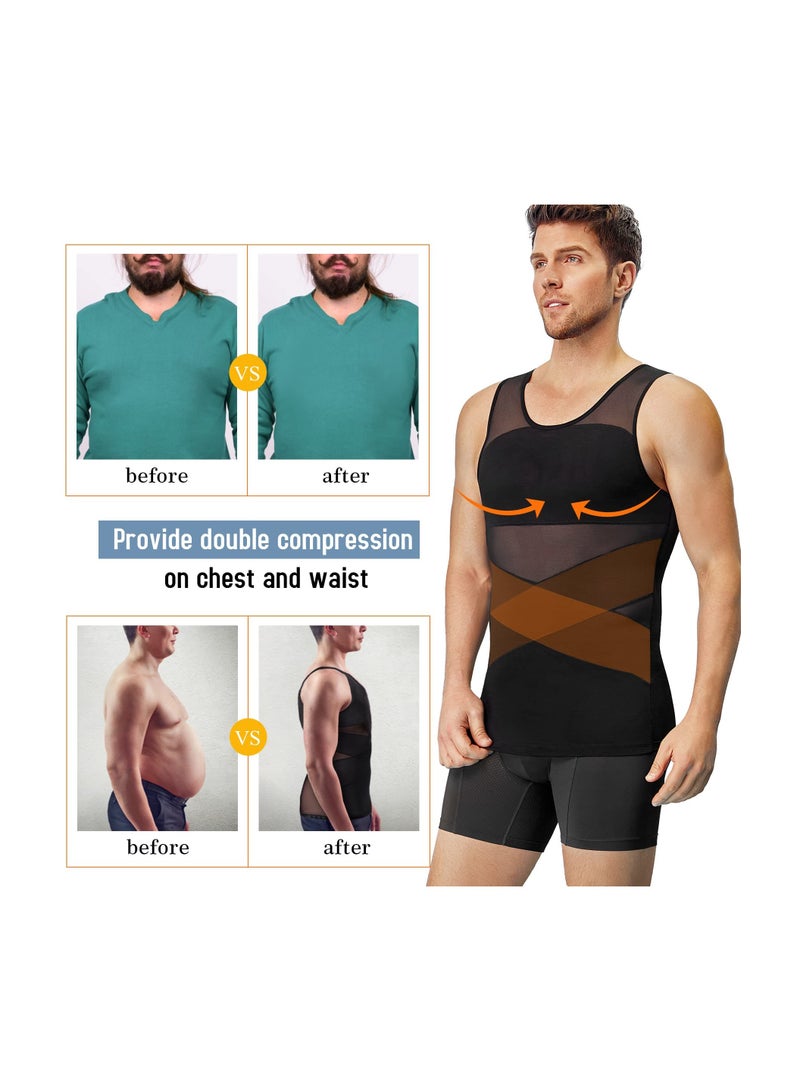 KASTWAVE Compression Shirts for Men Slimming, Workout Mesh Tank Top Undershirts Shapewear Tight Tummy Underwear, Sleeveless Slimming Vest Men, White - 2XL Size - Image 2