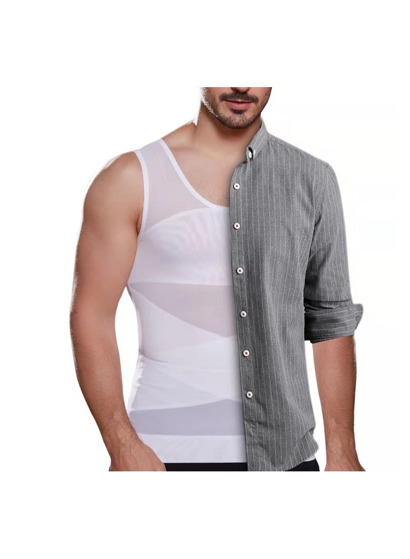 KASTWAVE Compression Shirts for Men Slimming, Workout Mesh Tank Top Undershirts Shapewear Tight Tummy Underwear, Sleeveless Slimming Vest Men, White - 2XL Size - Image 4