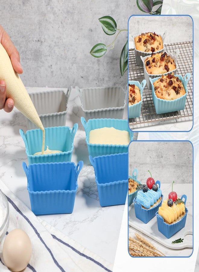Koluti Nonstick Silicone Muffin Baking Cups Pack of 12, Reusable Cupcake Molds with Double Handle, BPA Free, Mini Rectangle Air Fryer Cupcakes Liner, 3 Colors - Image 5