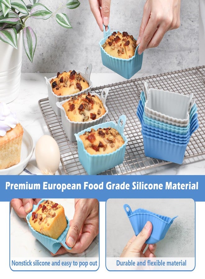 Koluti Nonstick Silicone Muffin Baking Cups Pack of 12, Reusable Cupcake Molds with Double Handle, BPA Free, Mini Rectangle Air Fryer Cupcakes Liner, 3 Colors - Image 4