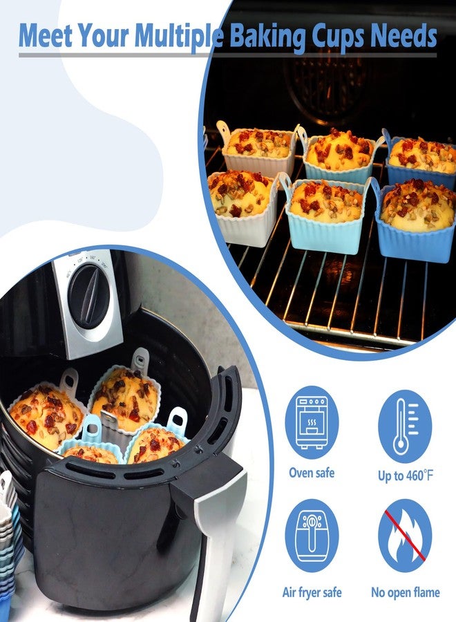 Koluti Nonstick Silicone Muffin Baking Cups Pack of 12, Reusable Cupcake Molds with Double Handle, BPA Free, Mini Rectangle Air Fryer Cupcakes Liner, 3 Colors - Image 3