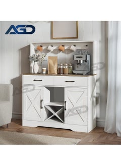 AGD Multipurpose Sideboard and Buffet Table for Kitchen and Living Room, Kitchen and Dining Room Console Cabinet, Large Kitchen Storage Cabinet with 2 Drawers, 2 Cabinets, 2 Shelves and High Hanging Shelf 106*40*130cm White  - Image 1