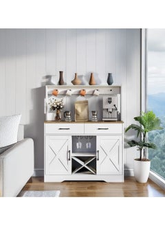 AGD Multipurpose Sideboard and Buffet Table for Kitchen and Living Room, Kitchen and Dining Room Console Cabinet, Large Kitchen Storage Cabinet with 2 Drawers, 2 Cabinets, 2 Shelves and High Hanging Shelf 106*40*130cm White  - Image 4