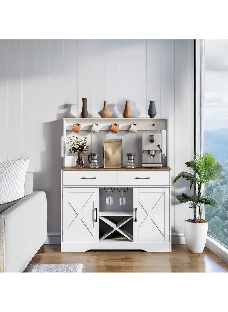 AGD Multipurpose Sideboard and Buffet Table for Kitchen and Living Room, Kitchen and Dining Room Console Cabinet, Large Kitchen Storage Cabinet with 2 Drawers, 2 Cabinets, 2 Shelves and High Hanging Shelf 106*40*130cm White  - Image 4