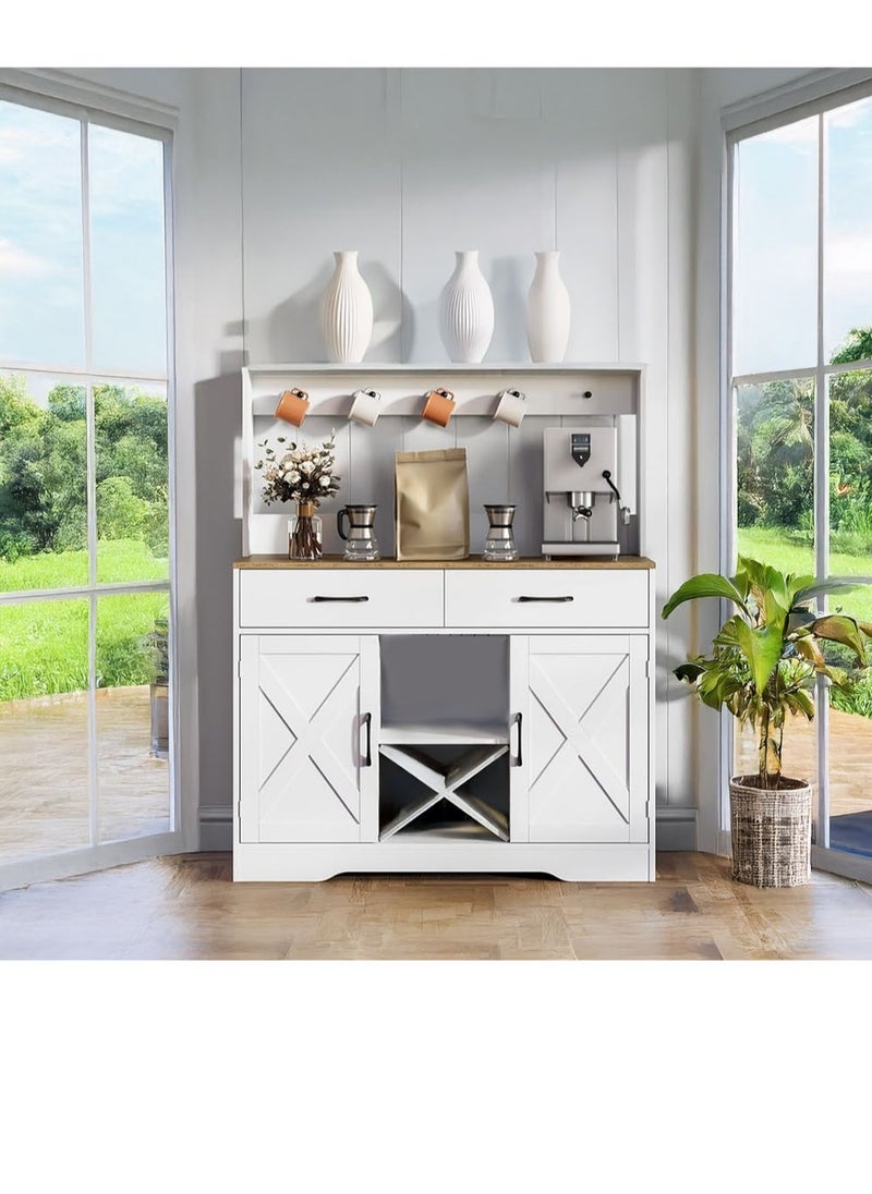 AGD Multipurpose Sideboard and Buffet Table for Kitchen and Living Room, Kitchen and Dining Room Console Cabinet, Large Kitchen Storage Cabinet with 2 Drawers, 2 Cabinets, 2 Shelves and High Hanging Shelf 106*40*130cm White  - Image 3