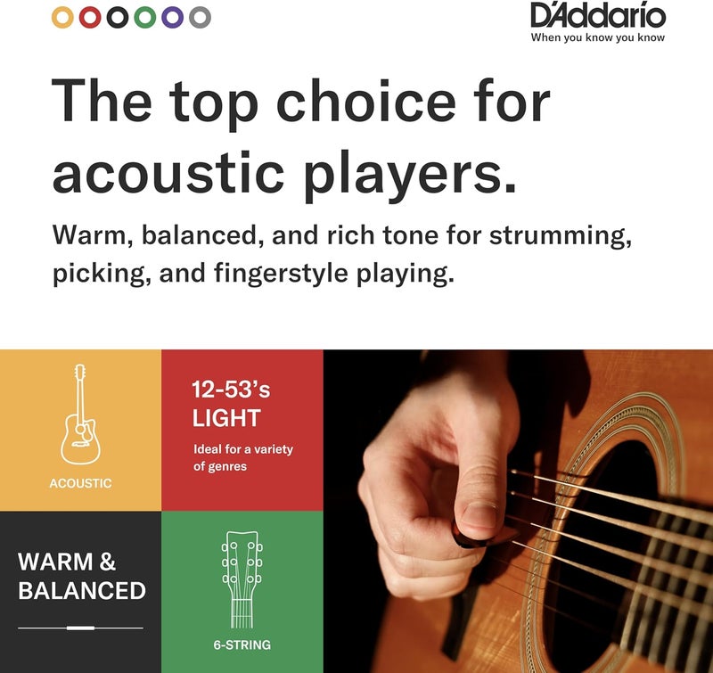 D'Addario EJ16 Phosphor Bronze Acoustic Guitar Strings - Light Gauge (.012-.053) - Rich and Balanced Tone for 6 String Guitars - Image 3
