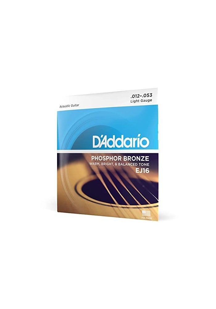 D'Addario EJ16 Phosphor Bronze Acoustic Guitar Strings - Light Gauge (.012-.053) - Rich and Balanced Tone for 6 String Guitars - Image 1